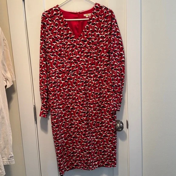 Boden Women's Hannah Sheath Dress in Poinsettia Red Floral V Neck Size 8 - Picture 1 of 8